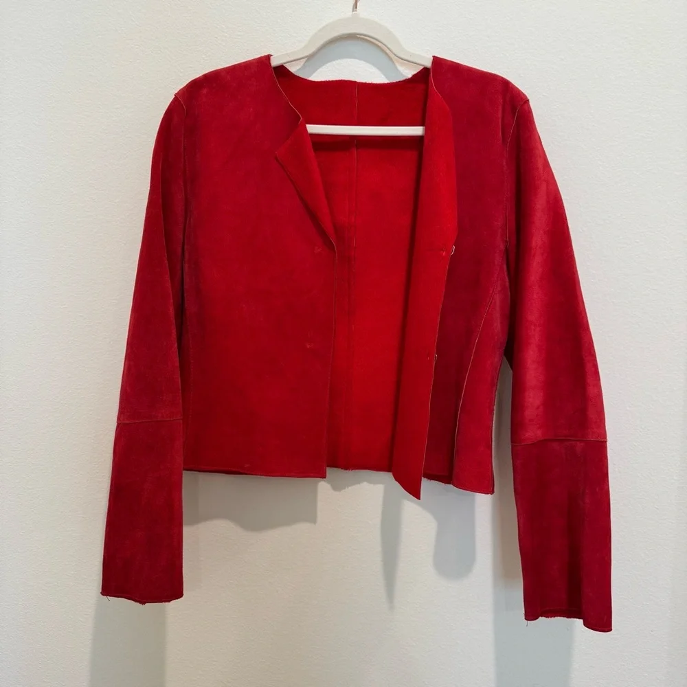 100% Leather VINTAGE Newport News Red Jacket - Picture 2 of 10